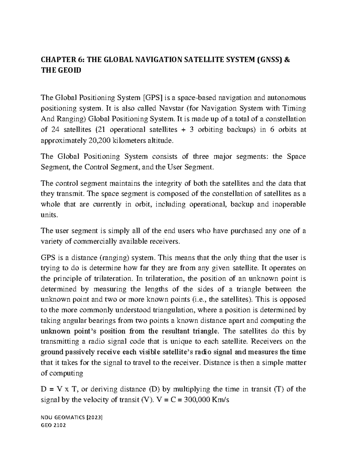 Chapter 6 - Lecture Notes on GNSS & Geoid in Geomatics (NDU 2023) - Studocu
