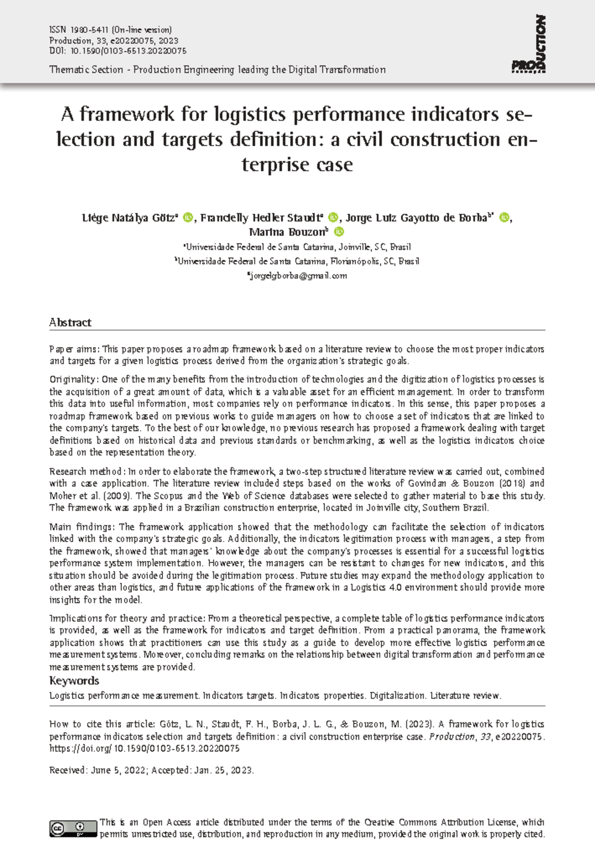 A Framework for Logistics Performance Indicators Selection (ENG-2023 ...