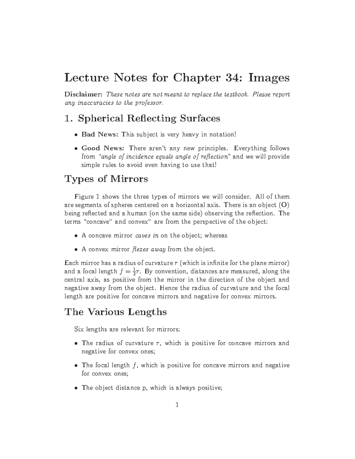 Lecture Notes for PHY 101: Chapter 34 - Mirrors and Images - Studocu