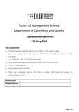 Quiz: OPRM101 Test 1 30 May 22 - Operations Management test - OSYS404 ...