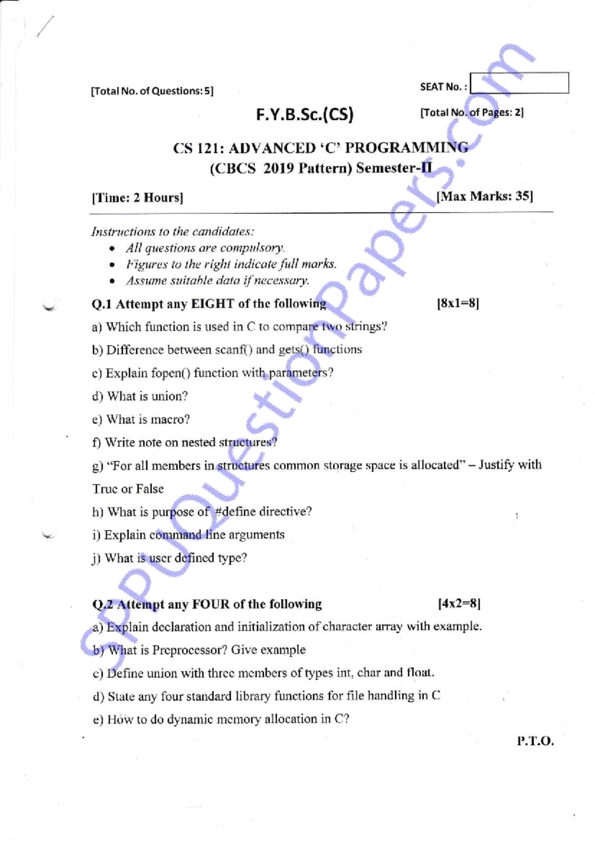 CS 121: Programming - Question Paper for F.Y.B.Sc. (CSl) Assignment 3 ...