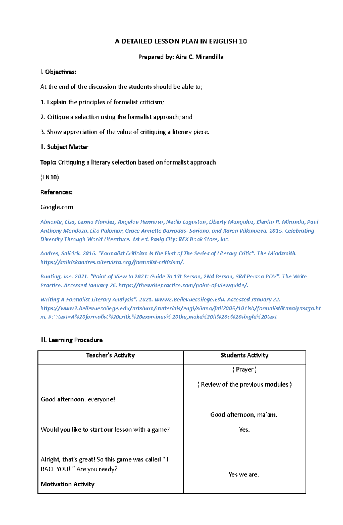 DLP EN10: Detailed Lesson Plan on Formalist Criticism in Literature ...