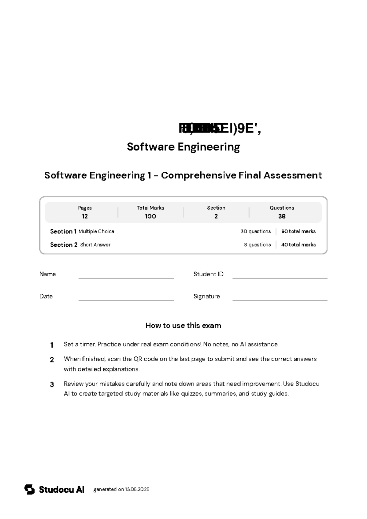 Software Engineering 1 - Comprehensive Final Assessment - Studocu
