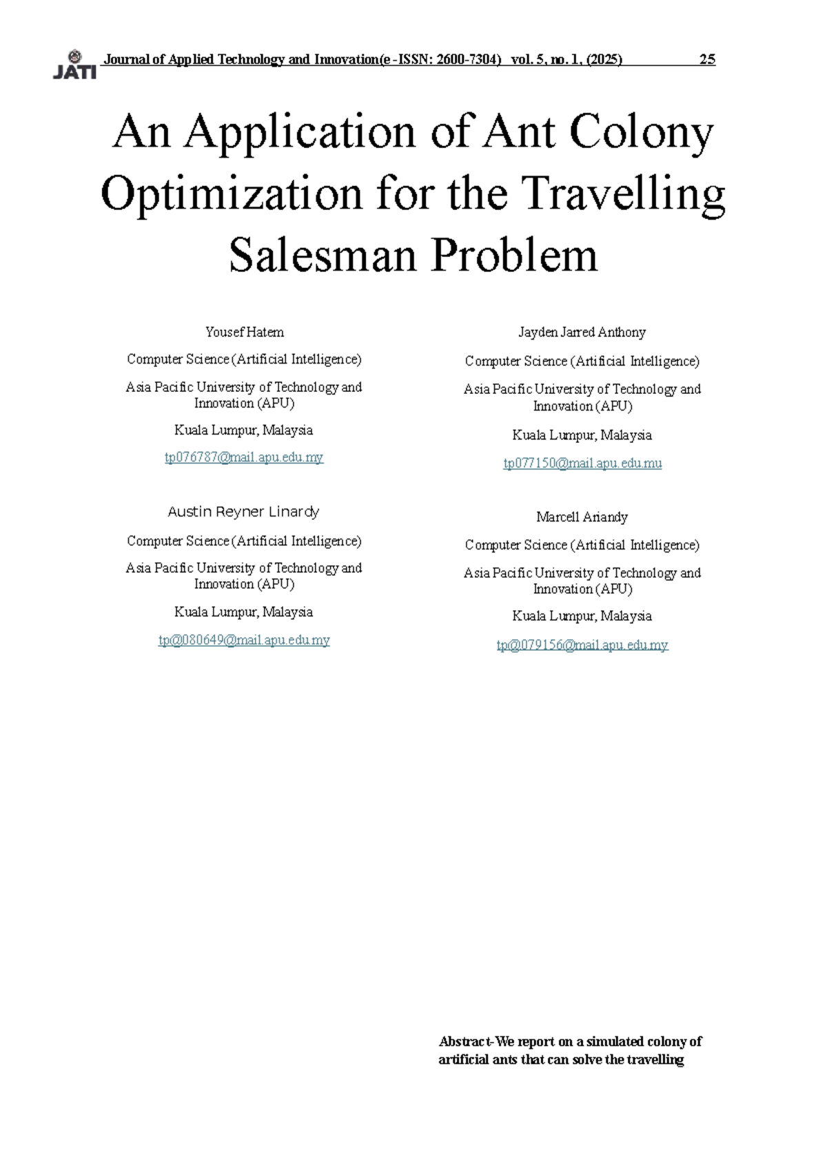 Ant Colony Optimization for TSP: A Study (CS AI 2025) - Studocu