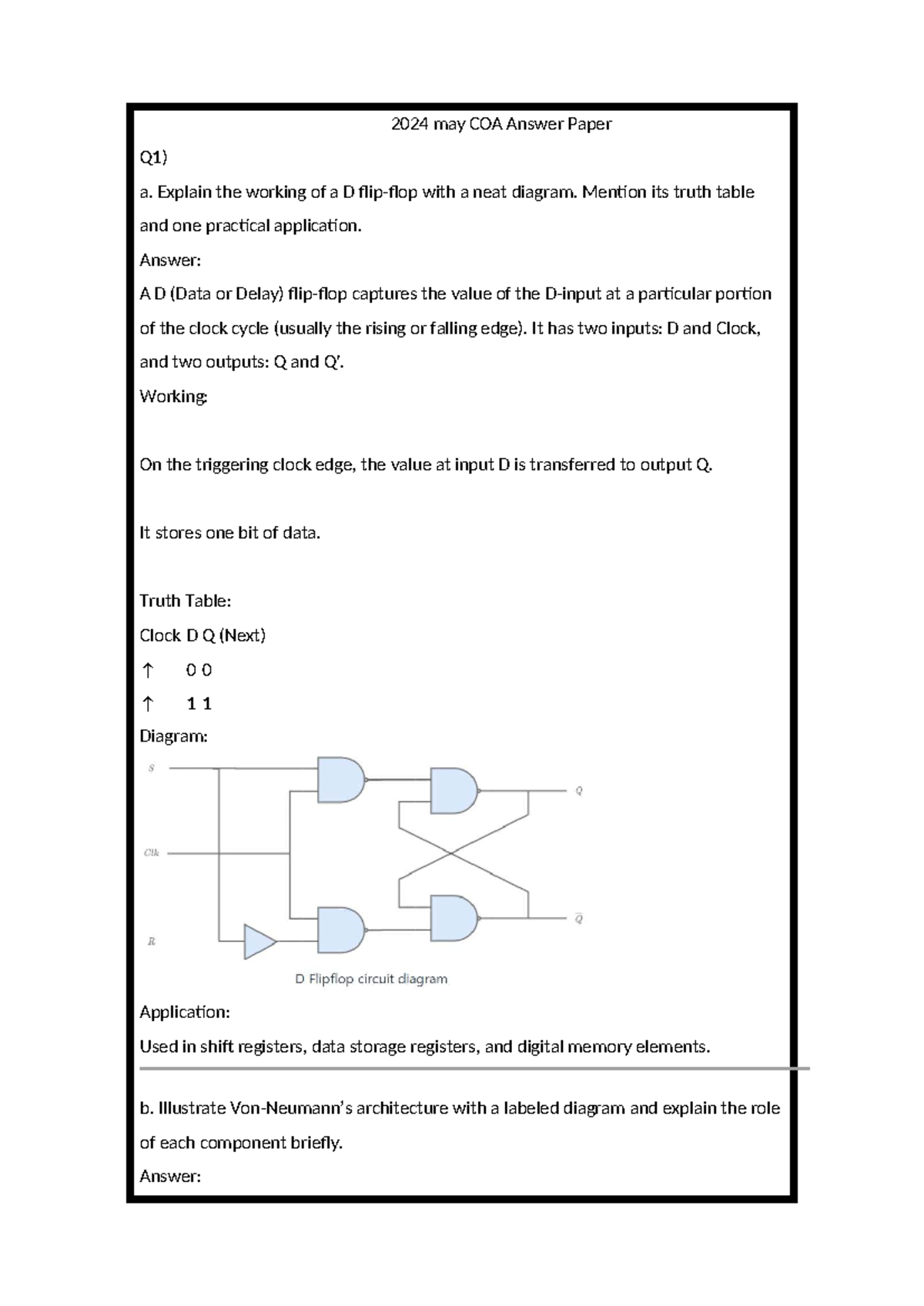 COA 2024 Answer Paper - Lecture Notes on Digital Systems and Memory ...
