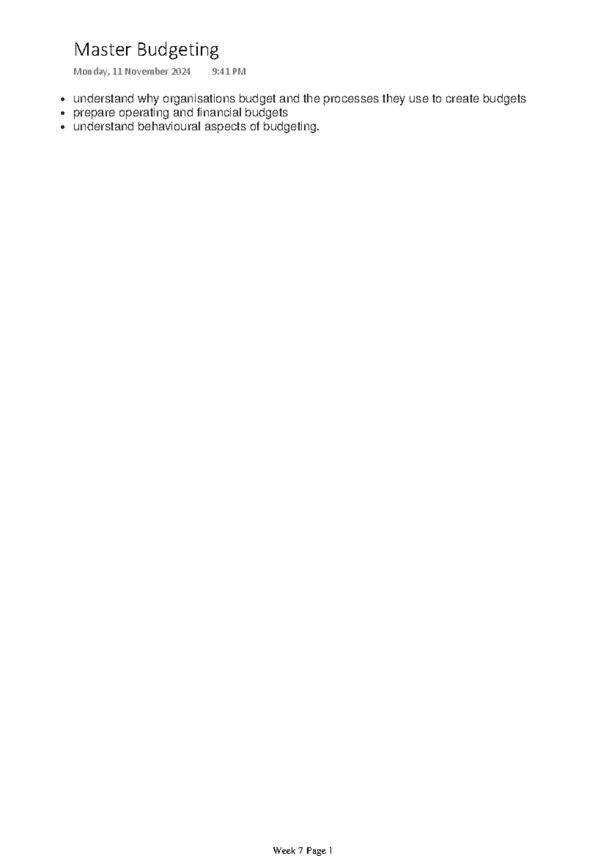 Master Budgeting Study Notes (Financial Planning & Control) - Studocu