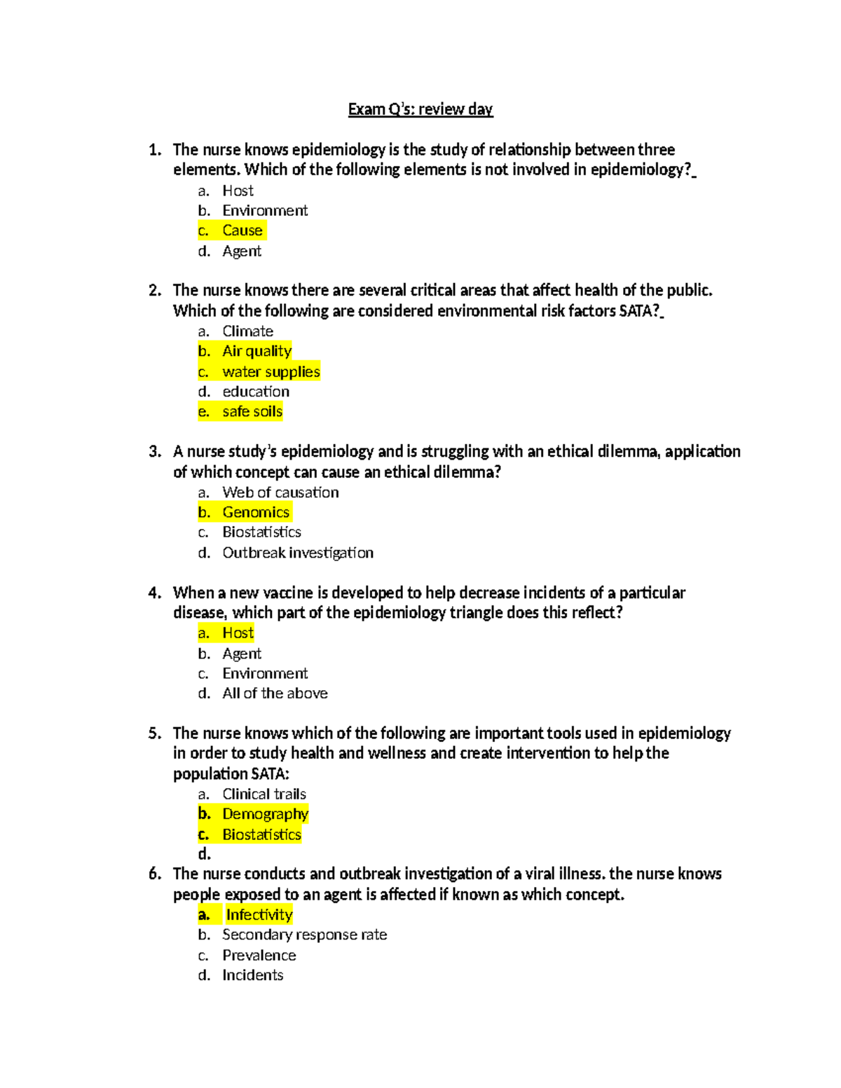 426 - Exam 3 Questions: Study Guide for Epidemiology and Public Health ...