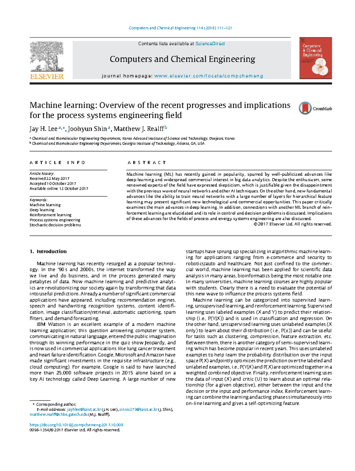 Machine Learning in Process Systems Engineering: Recent Advances and ...
