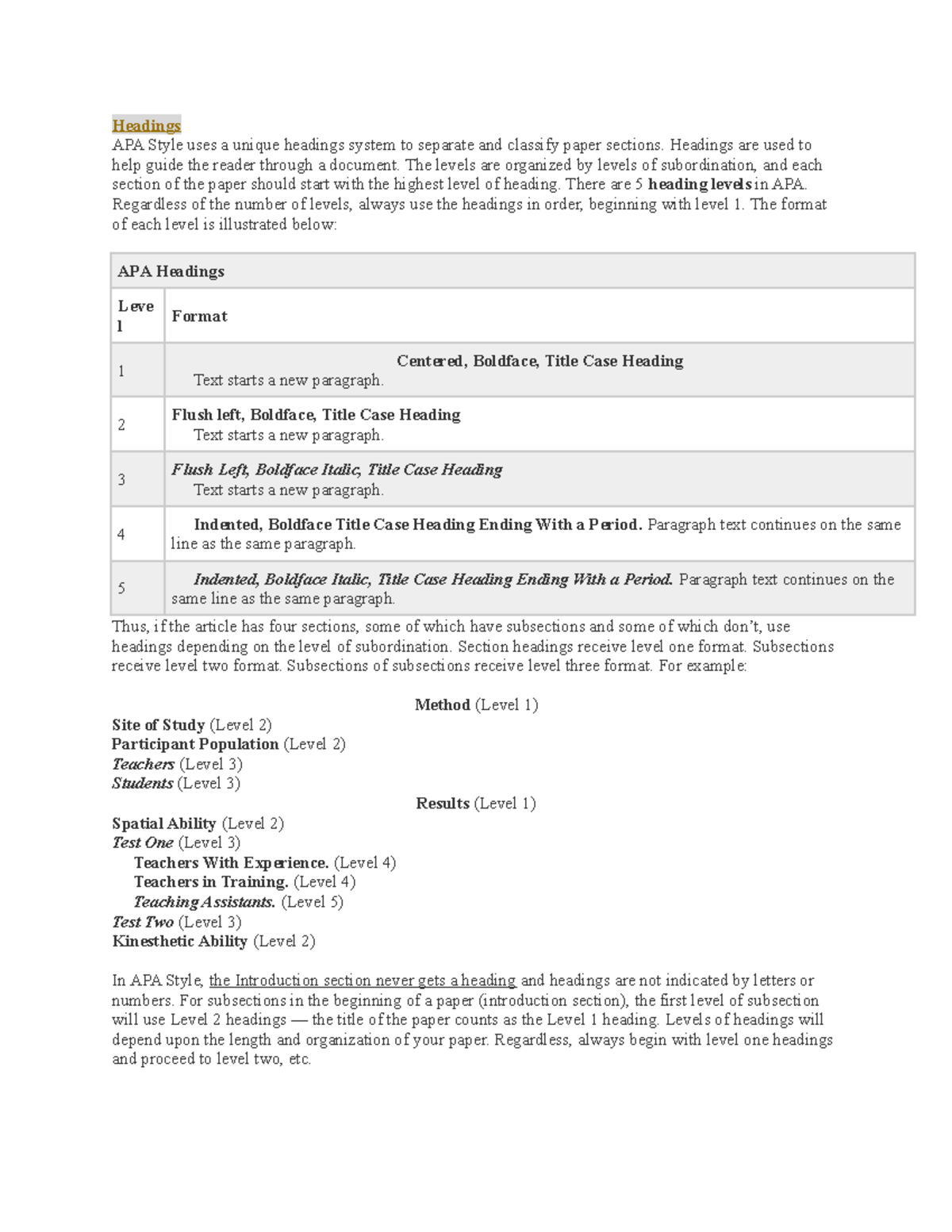 Apa Format Headings And Subheadings Index Of