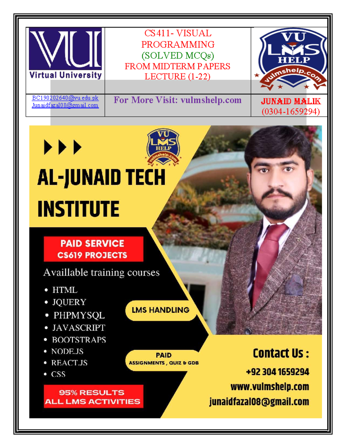 CS411 Midterm Solved MCQs for Visual Programming by Junaid - Studocu