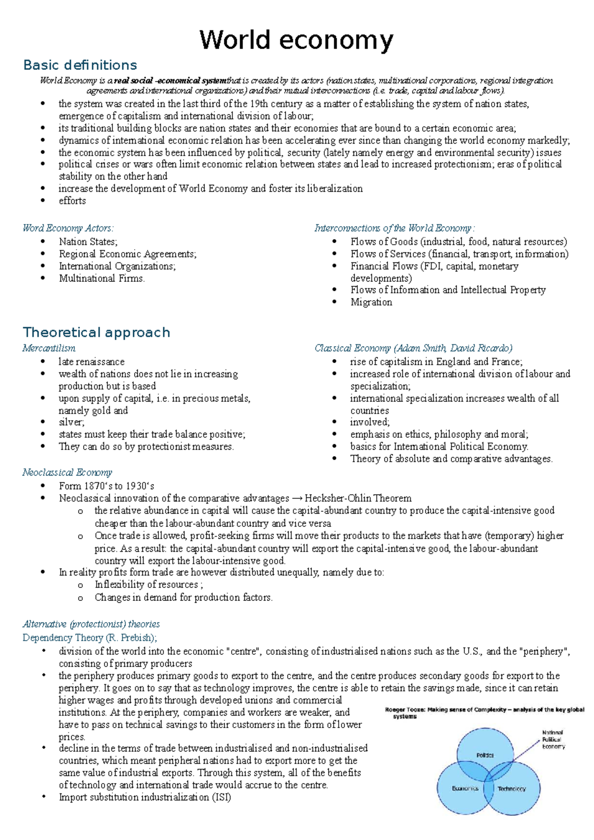 Basic Definitions of the World Economy: Key Concepts and Theories - Studocu
