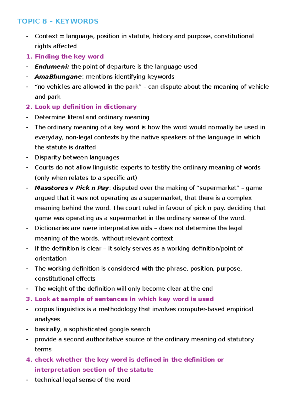 Statutory Interpretation Notes - Topic 8 Analysis and Key Concepts ...