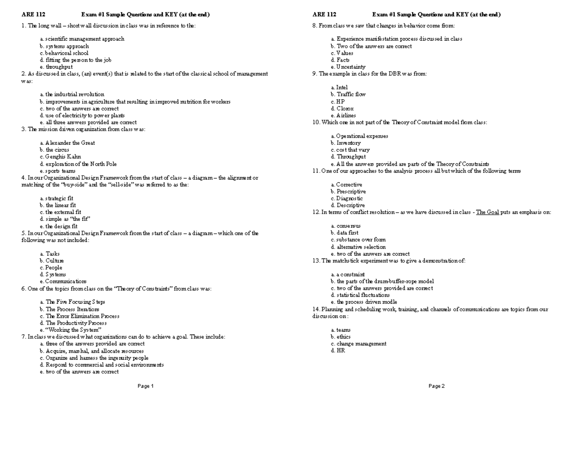 ARE112 Midterm 1 Study Guide: Sample Questions and Key Insights - Studocu