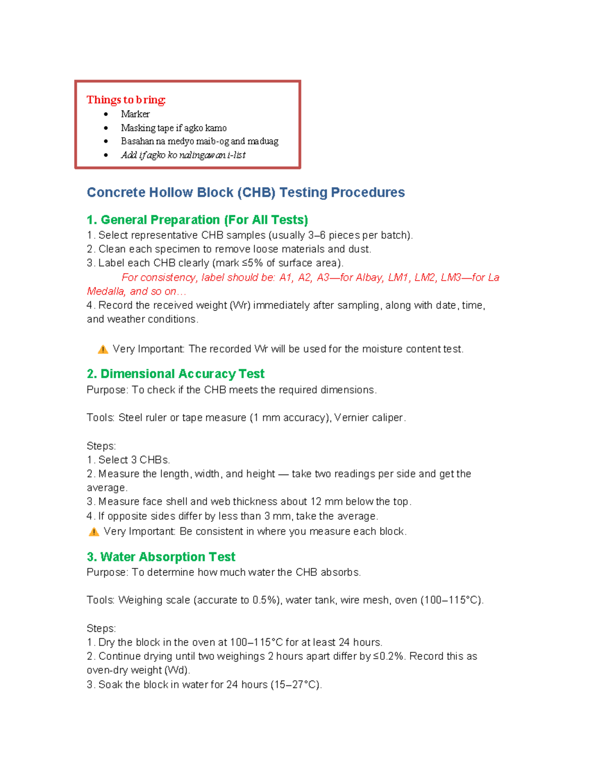 CHB Testing Procedures: Essential Guidelines and Steps - Studocu