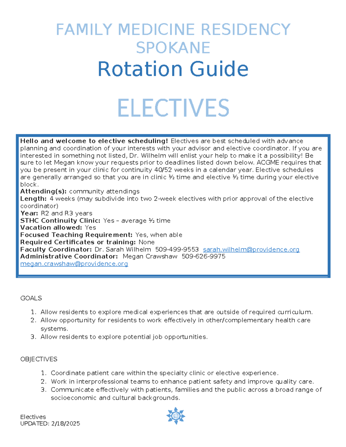 Family Medicine Residency Electives Rotation Guide - Spokane - Studocu