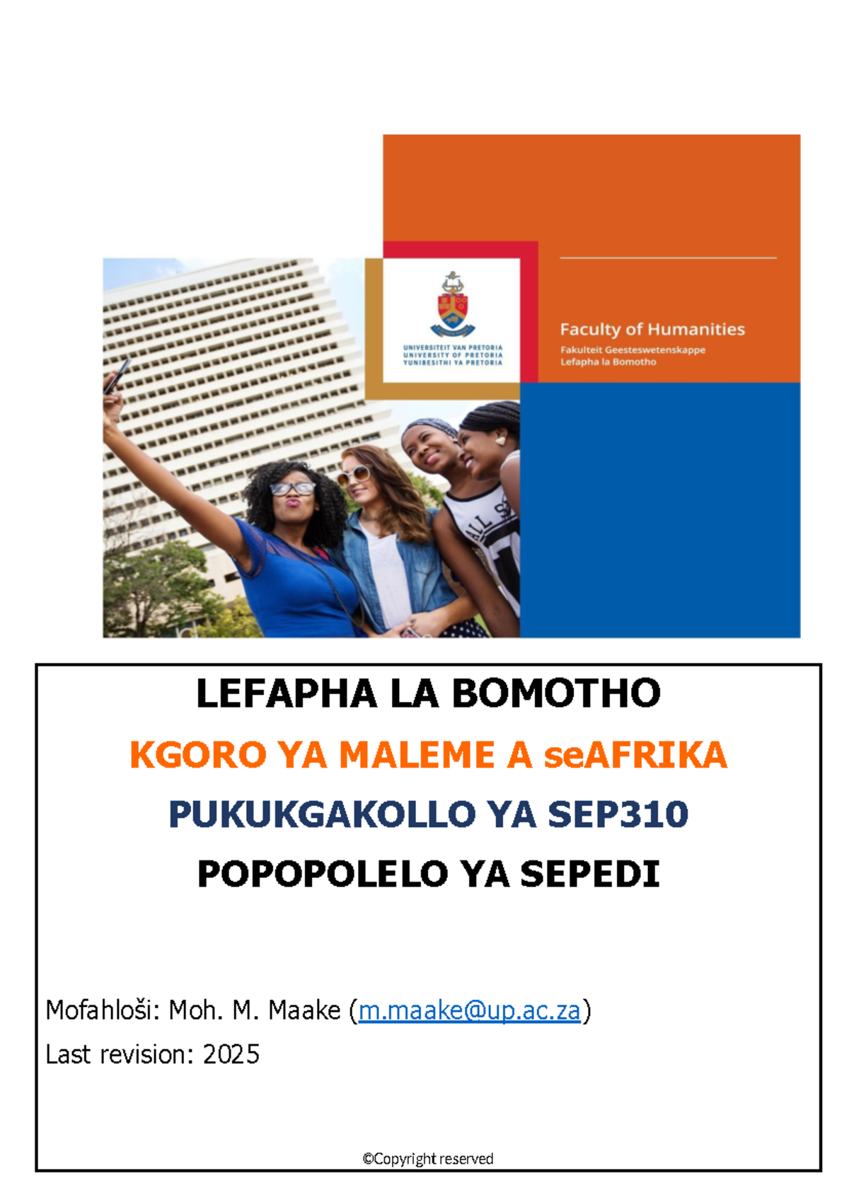 SEP310|Thuto ya Phetogomedumo le Thutatlhalošo ya Sepedi - Studocu