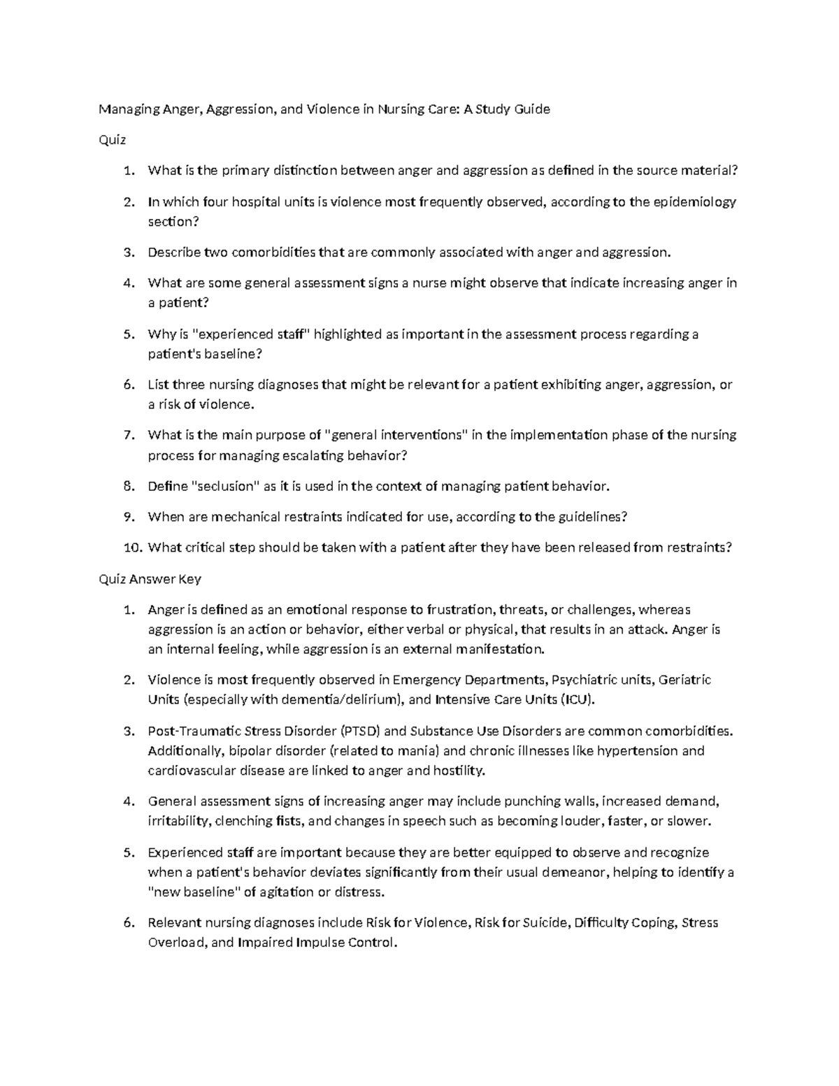 Psych 101: Managing Anger, Aggression, and Violence - Study Guide Quiz ...