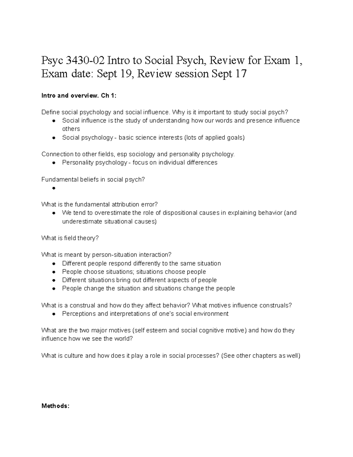 Psyc 3430-02 Final Exam 1 Study Guide: Key Concepts and Theories in ...