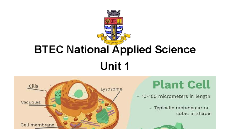 BTEC National Applied Science Unit 1: Cell Structure & Function ...