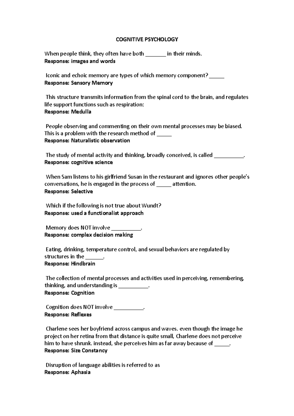 Cognitive Psychology Final Exam Study Guide (PSY 101) - Studocu