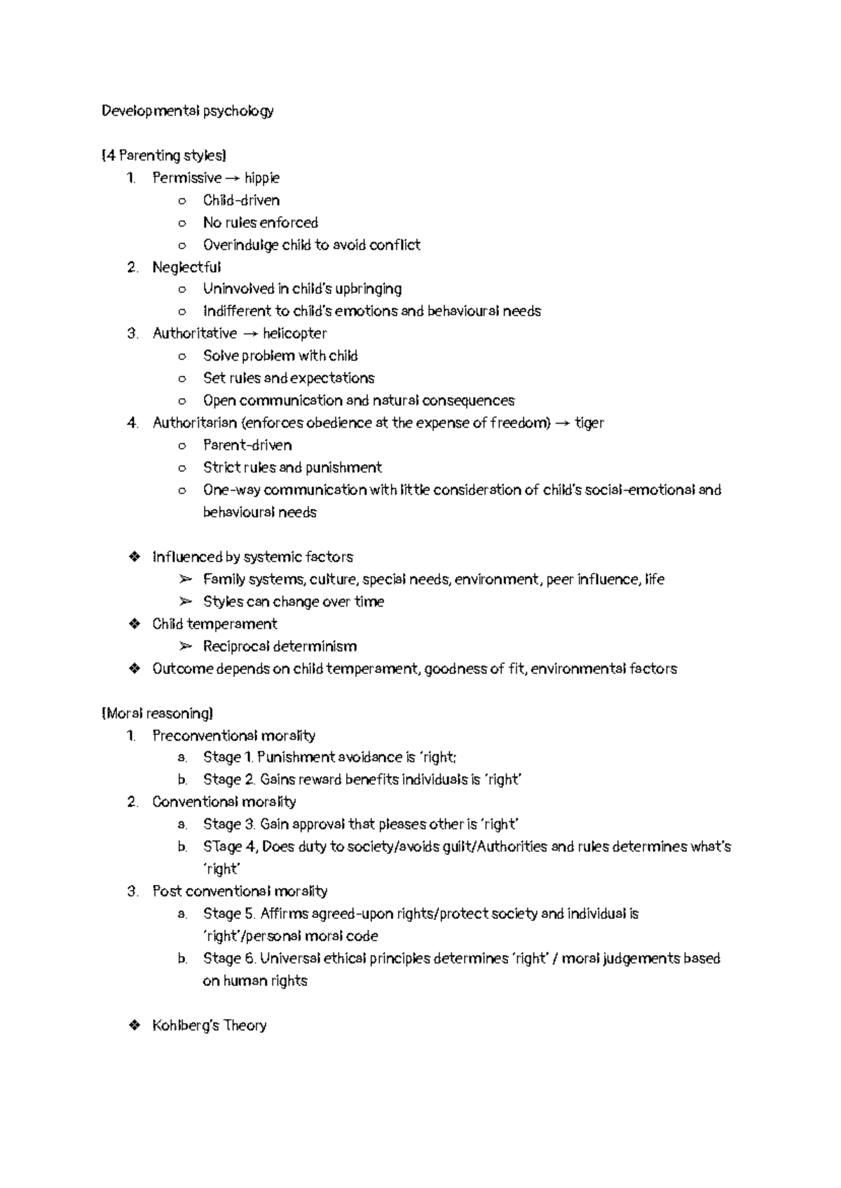 PL1101E Chapter 10: Parenting Styles and Child Development Theory - Studocu