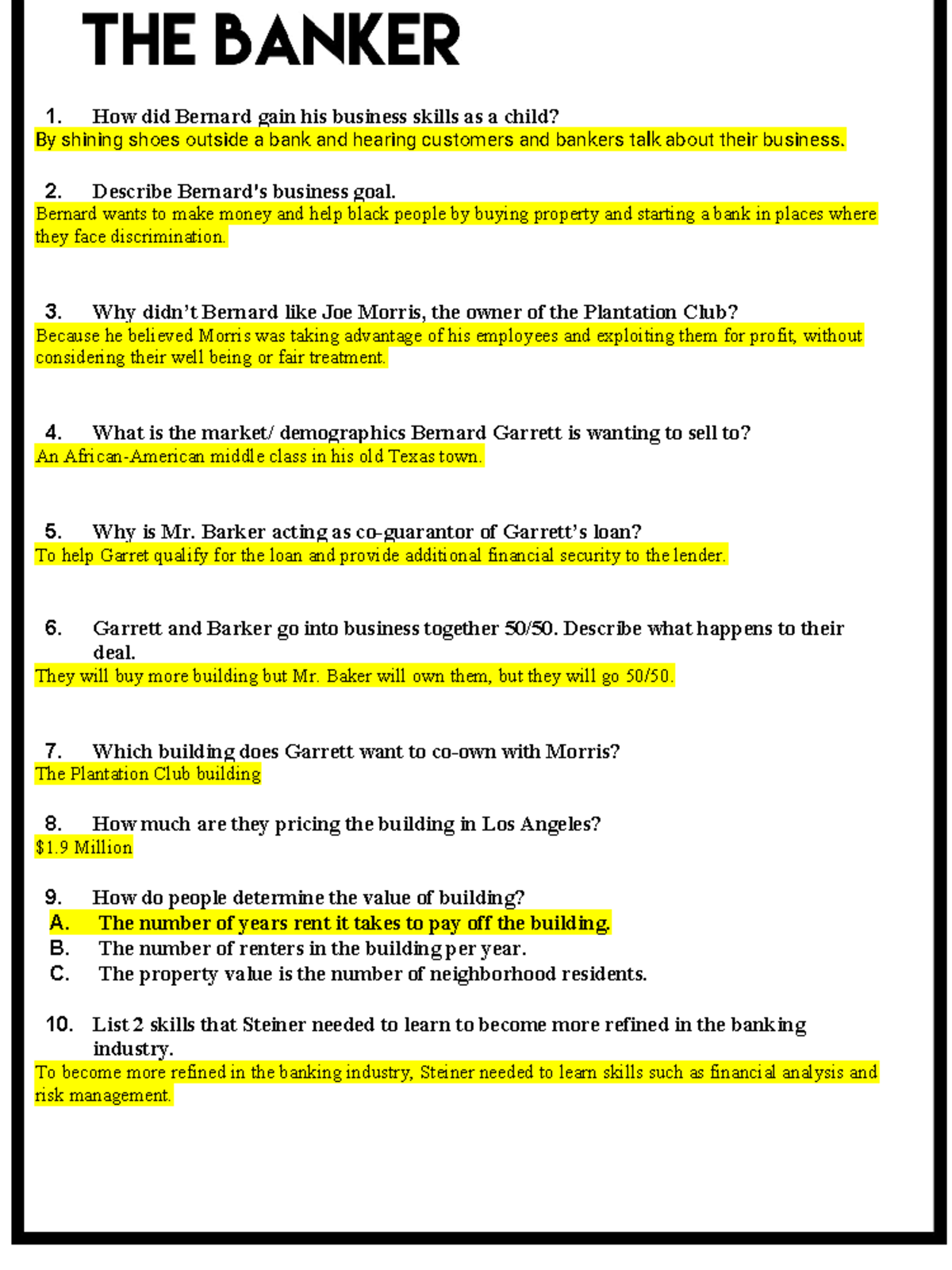 The Banker Case Study Questions & Insights - Studocu
