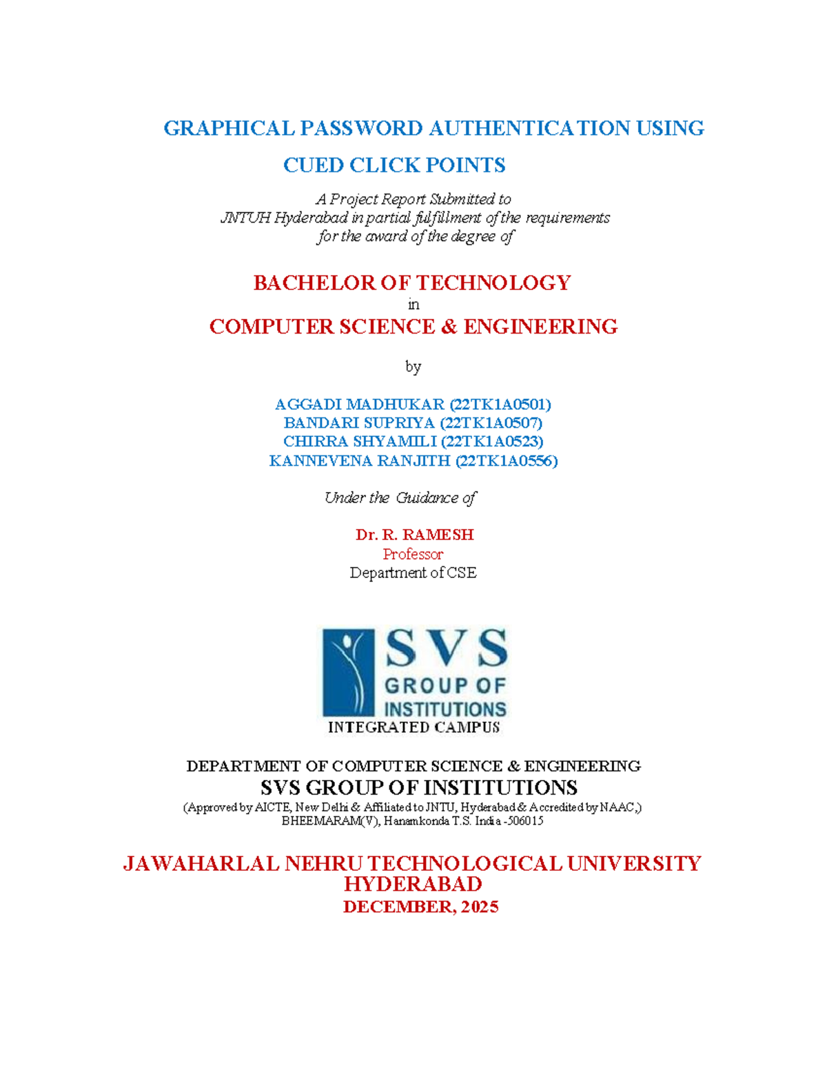 Graphical Password Authentication Using Cued Click Points - B.Tech ...