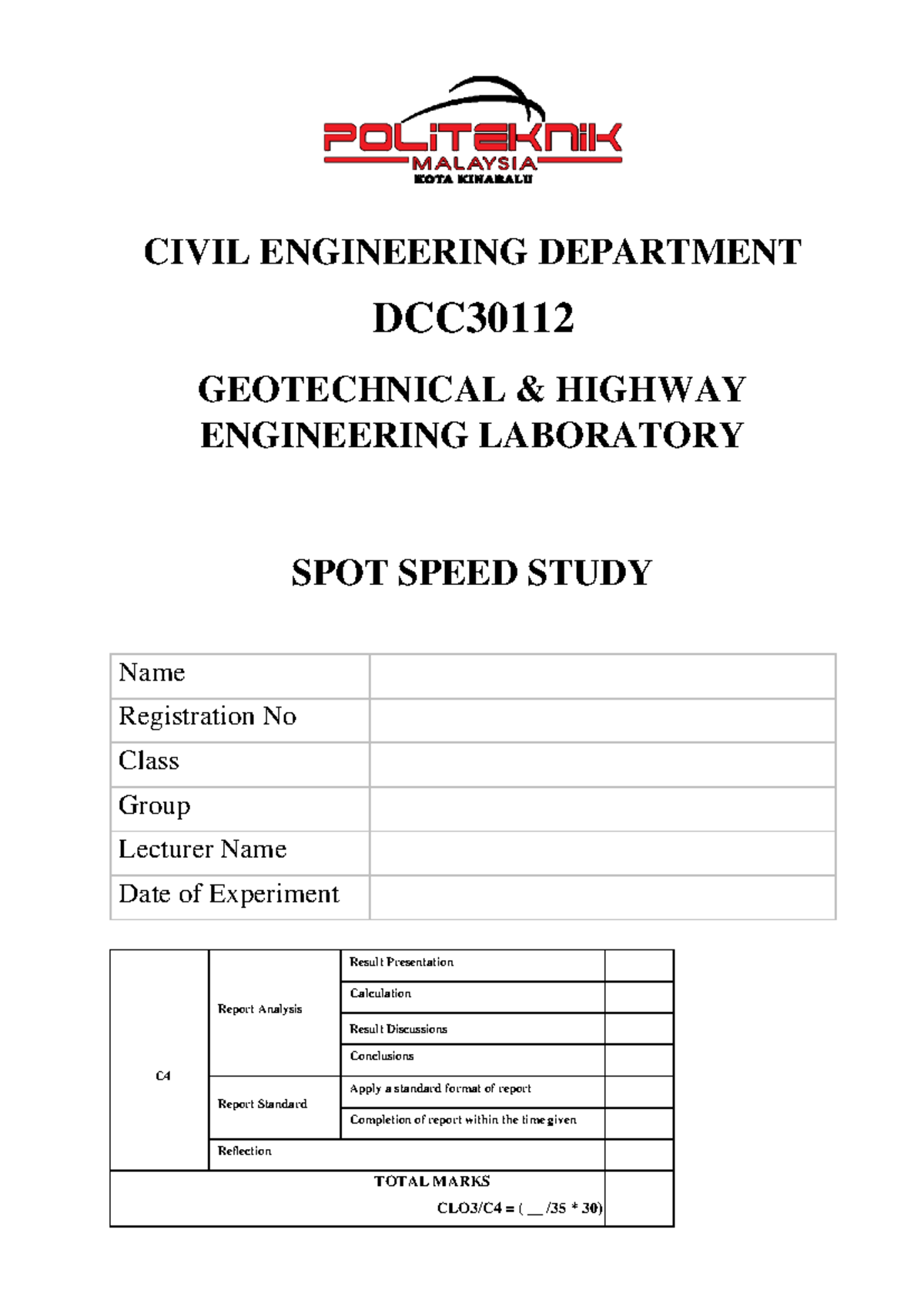 P5 DCC SPOT Speed Study Report Using Radar Gun Method - Studocu