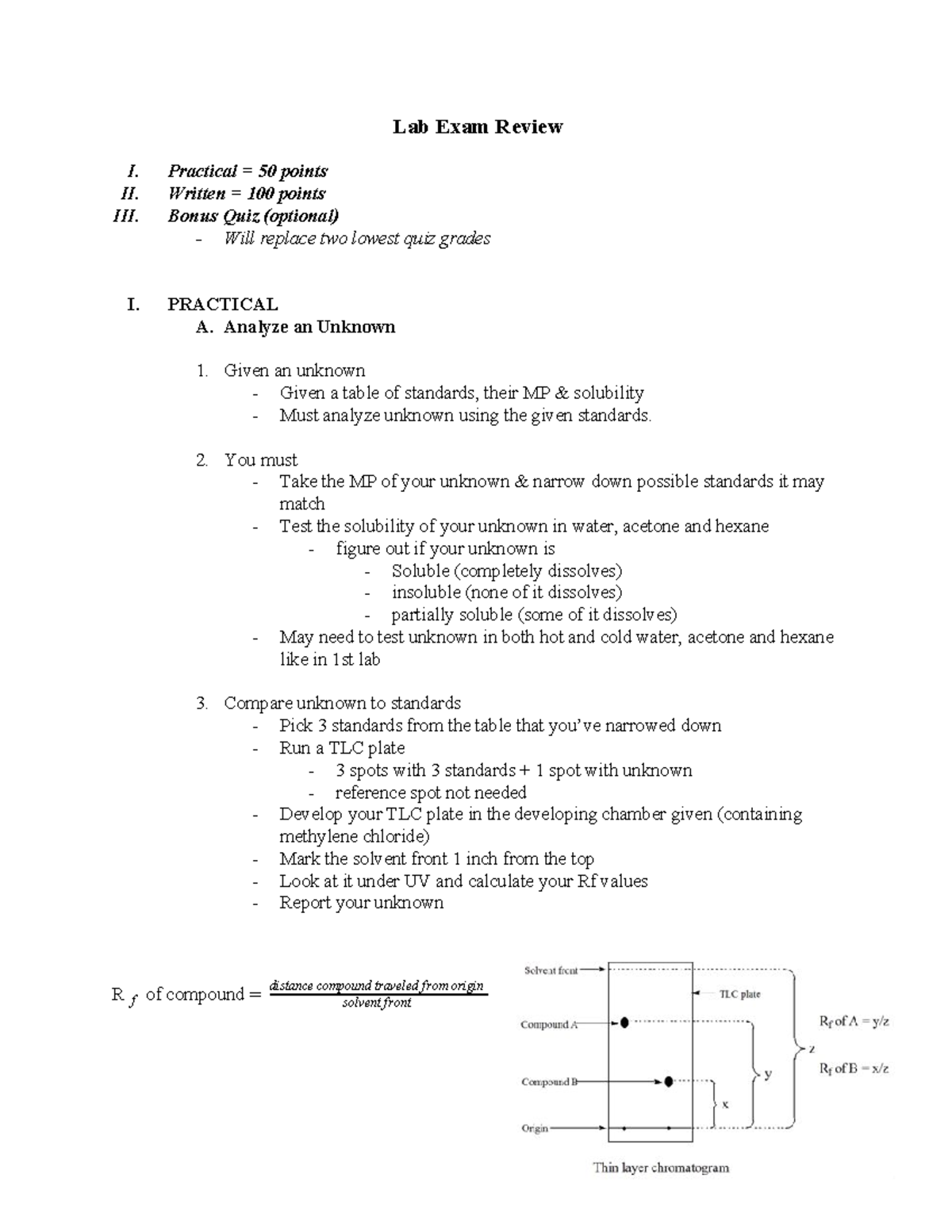 Orgo I Lab Final Exam Review: Practical & Written Components - Studocu