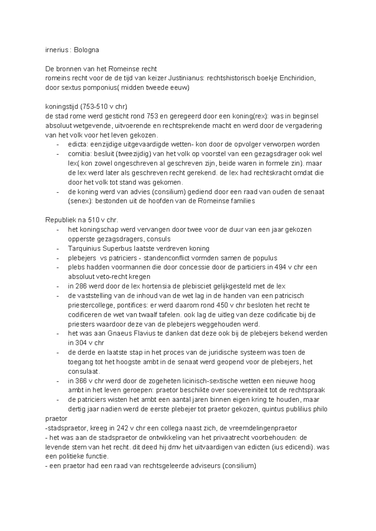 Samenvatting van de Geschiedenis van het Romeinse Recht - Irnerius ...