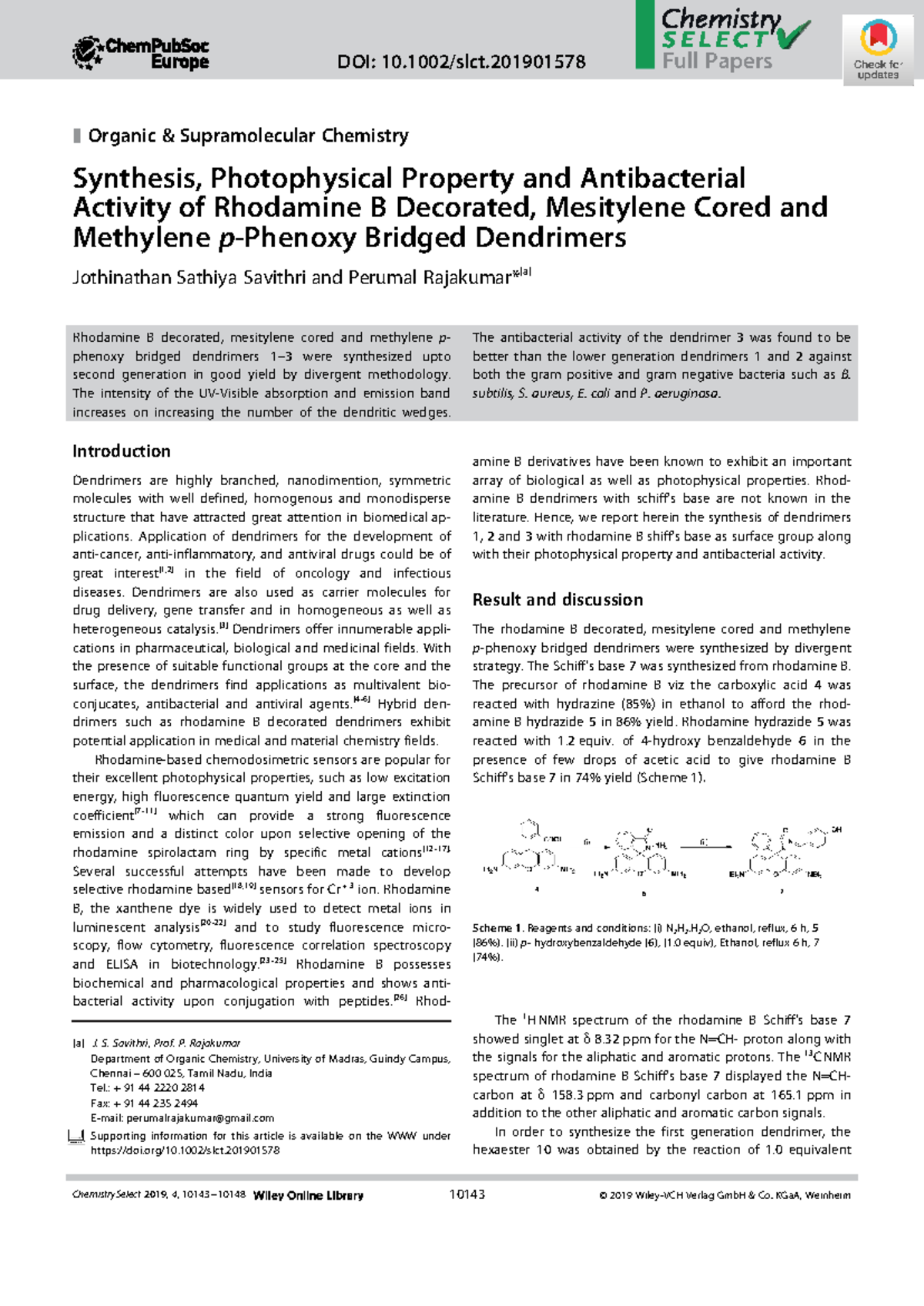 Synthesis and Antibacterial Activity of Rhodamine B Dendrimers ...