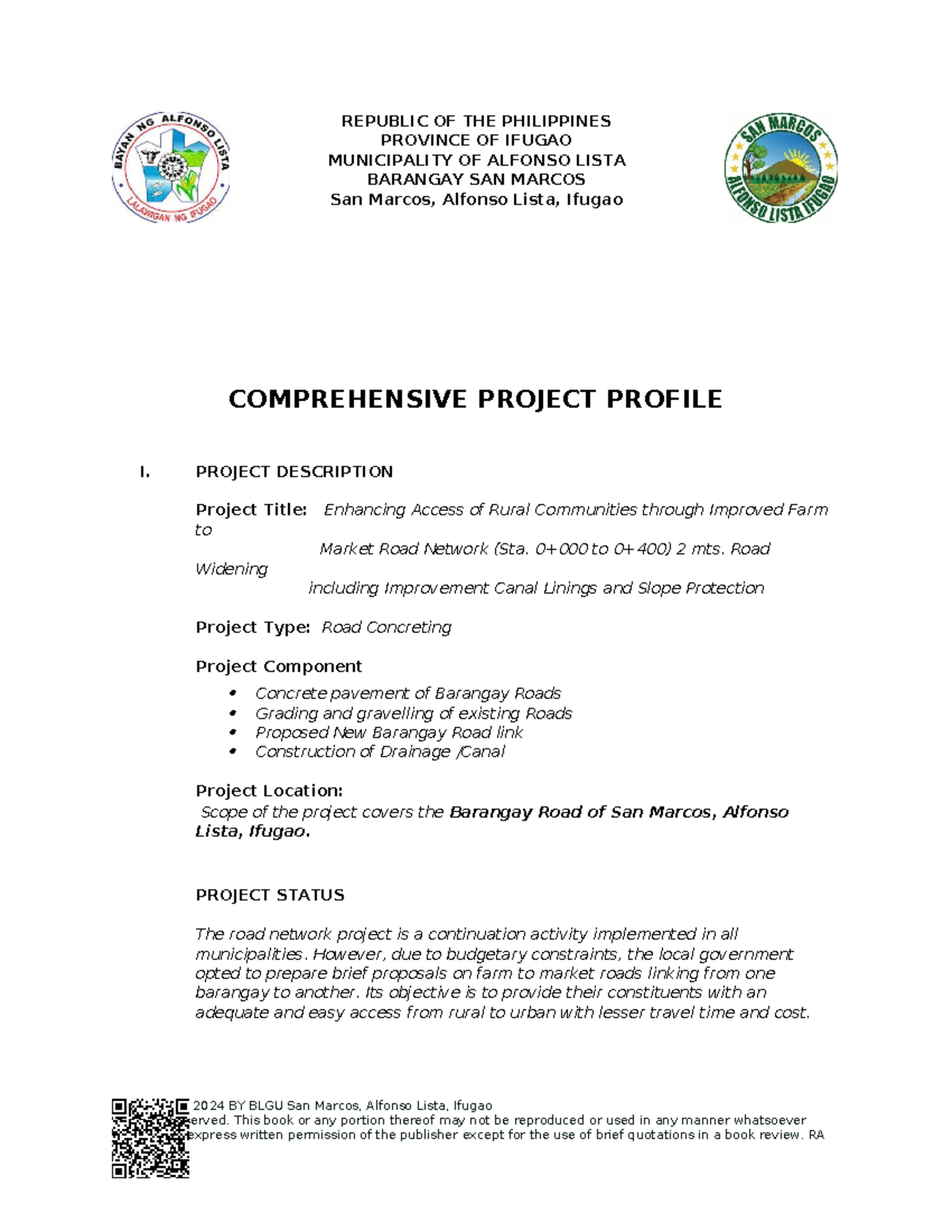 Comprehensive Project Profile 2mts. widening - REPUBLIC OF THE ...