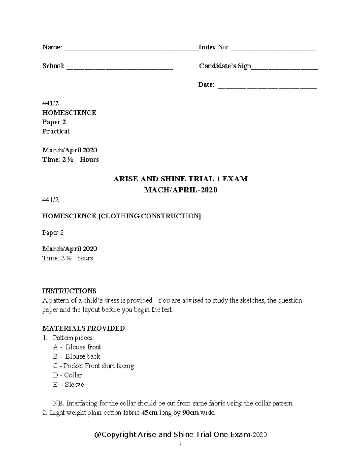 HOMESCIENCE P2 Practical Exam Revision - Arise and Shine 2020 - Studocu