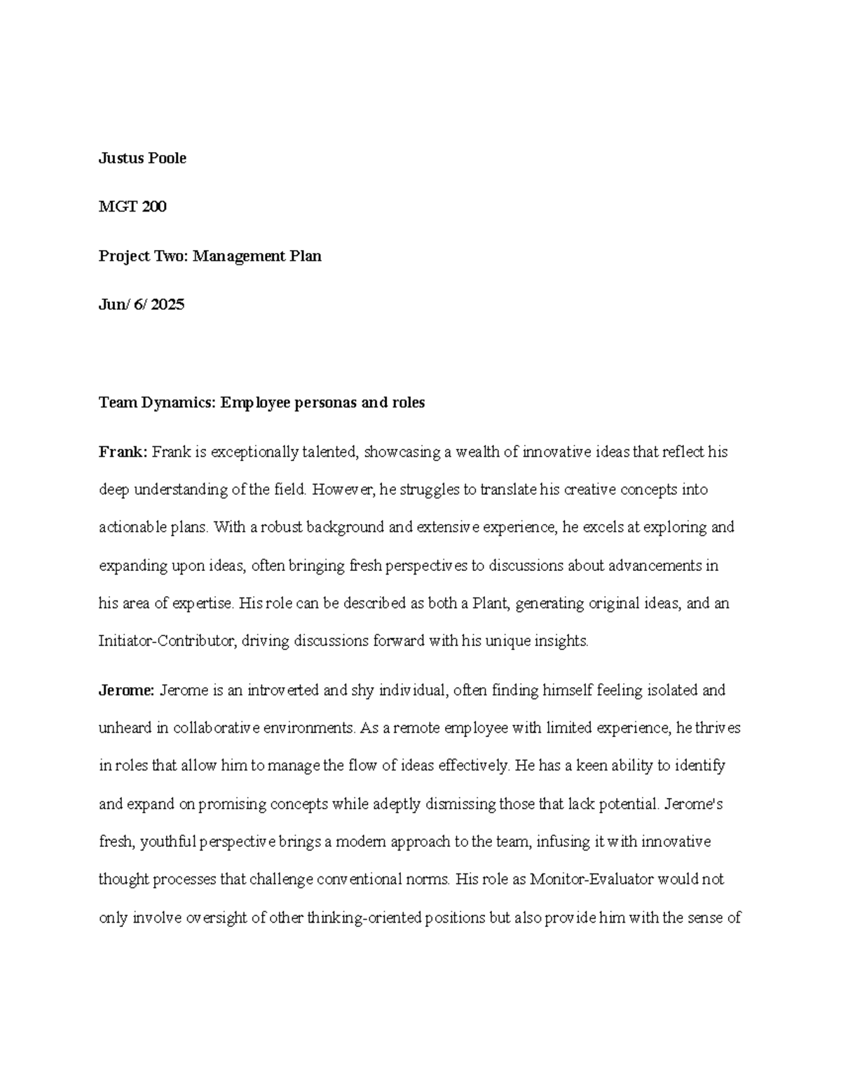 MGT 200 Final Project Two: Team Dynamics & Management Plan 2025 - Studocu