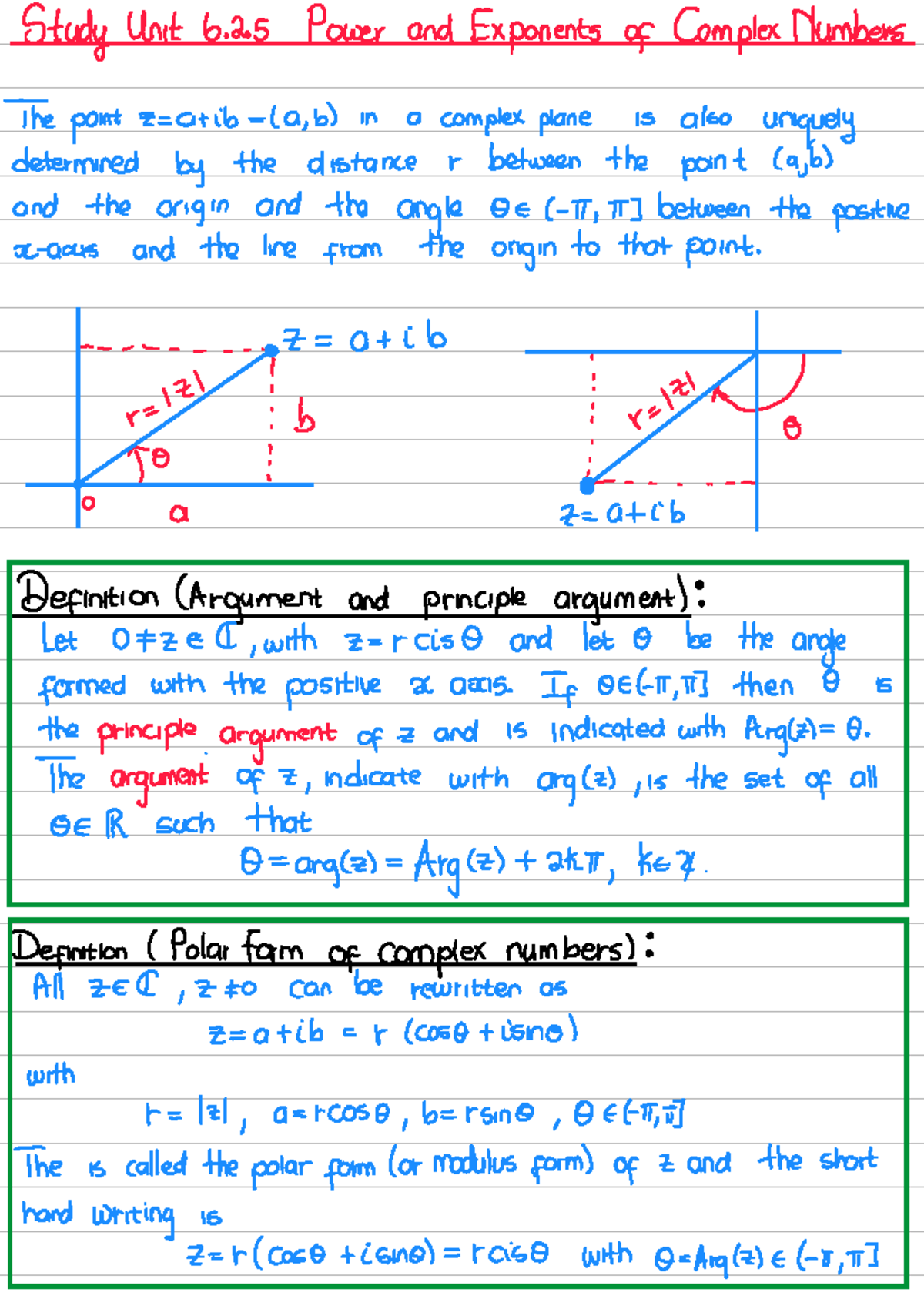 Study Unit 6.2.5: Power and Exponents of Complex Numbers - Studocu