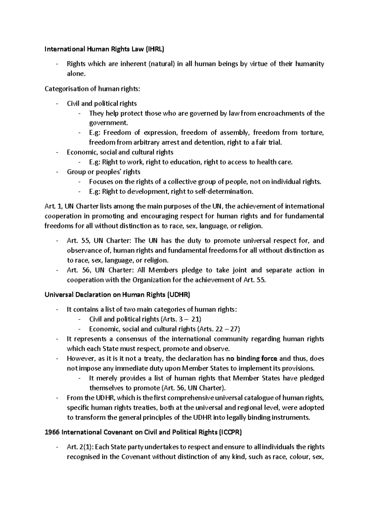 International Human Rights Law - International Law I - UiTM - Studocu