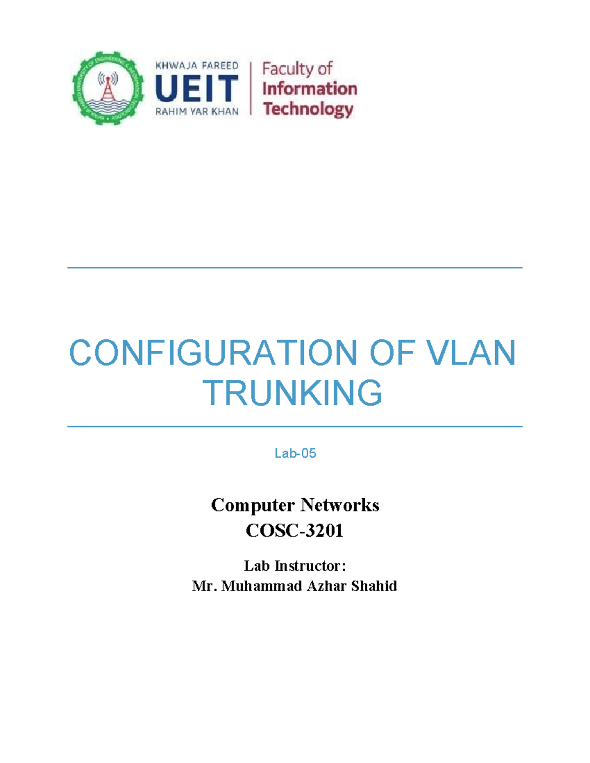 LAB No. 5: VLAN Trunking Configuration in Computer Networks ...