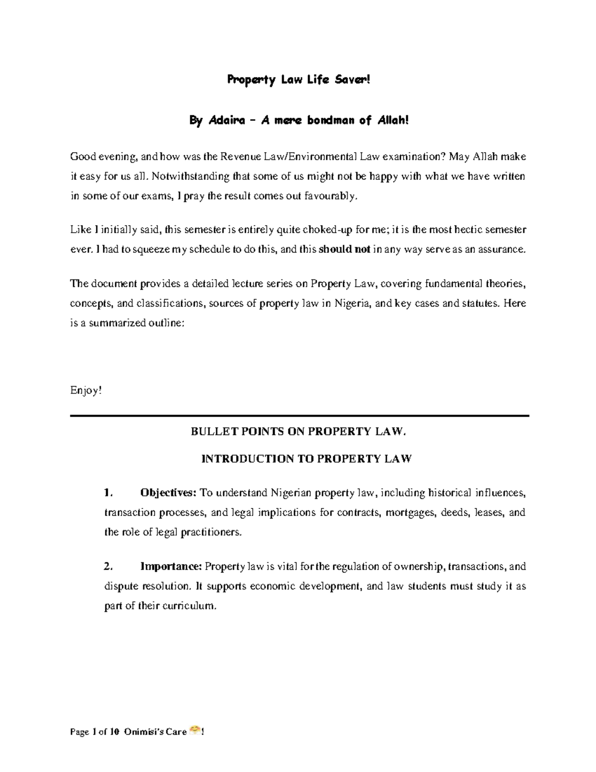 Property Law Lecture Notes: Key Concepts & Theories - Studocu