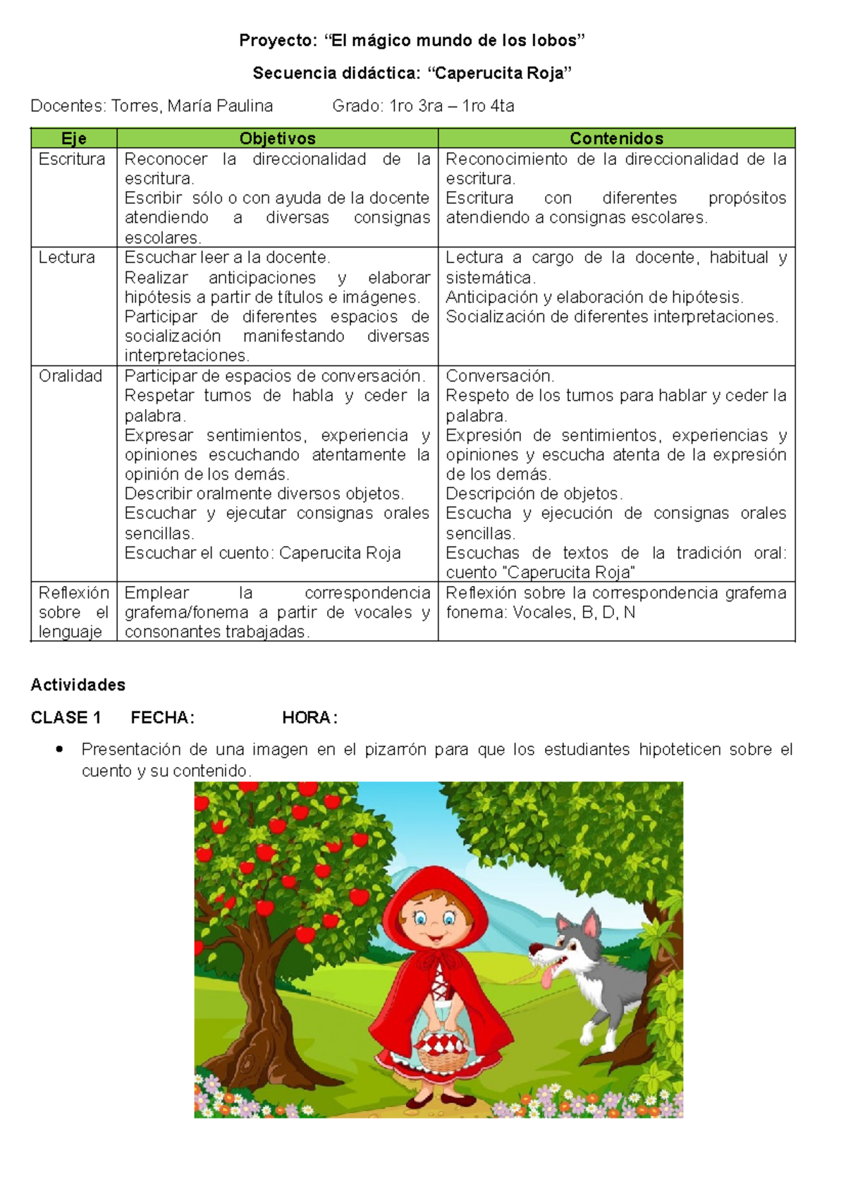 Secuencia Didáctica: Caperucita Roja - Proyecto Educativo Grado 1ro - Document Preview