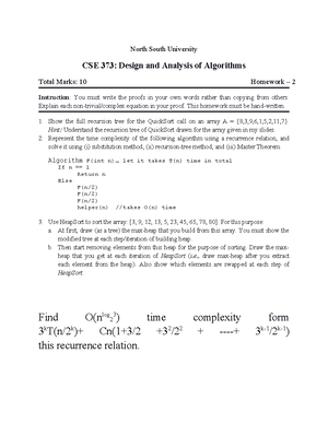 Cse373 - N/A - CSE 373 Design Analysis of Algorithm CSE 373 Design ...
