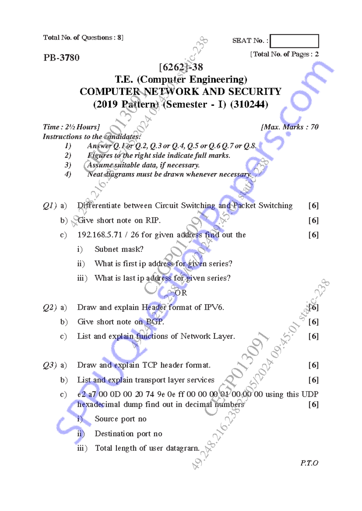 Be Computer Engineering Sem-5 2024: CNS Exam Qs & Important Notes - Studocu