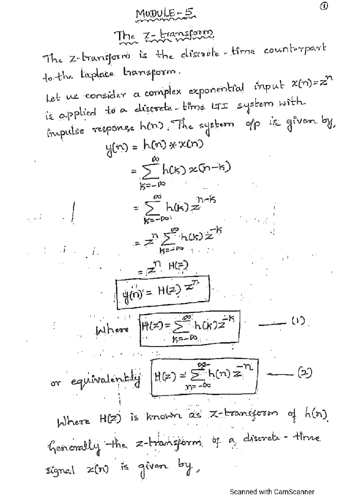 Module 5 - Z Transform Notes: Discrete Time Analysis and ROC - Studocu