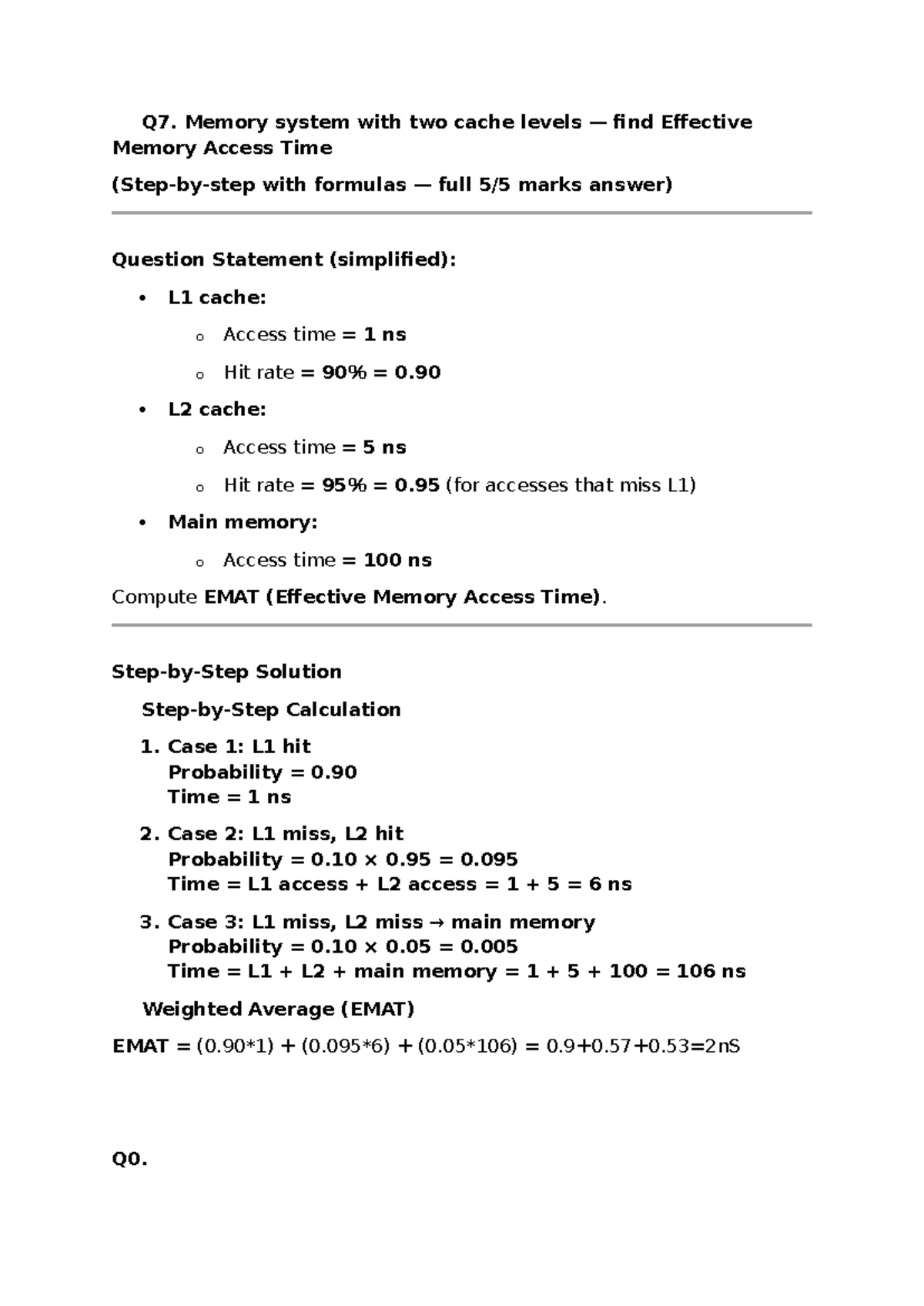 Effective Memory Access Time Calculation for Cache Systems (Q7) - Studocu