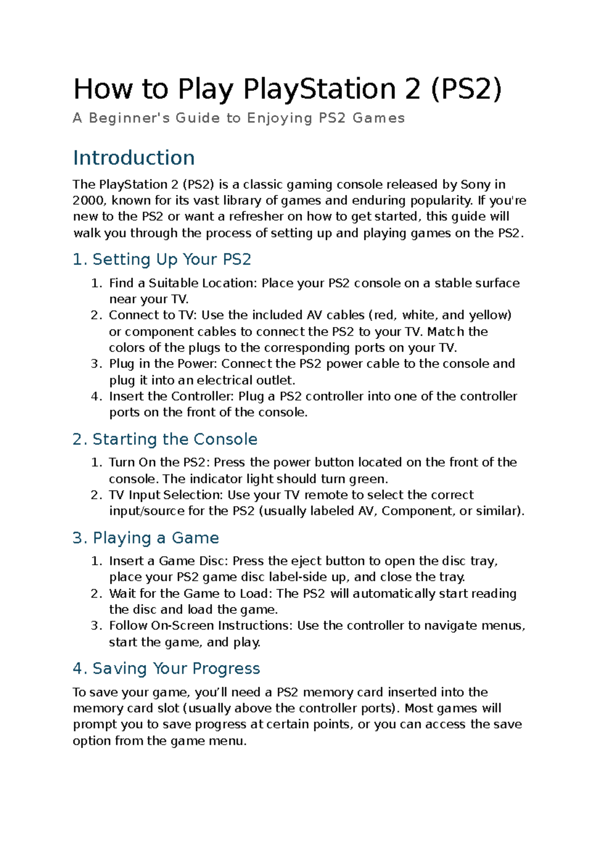 H54 - PS2 Setup & Gameplay Guide for Beginners - Studocu