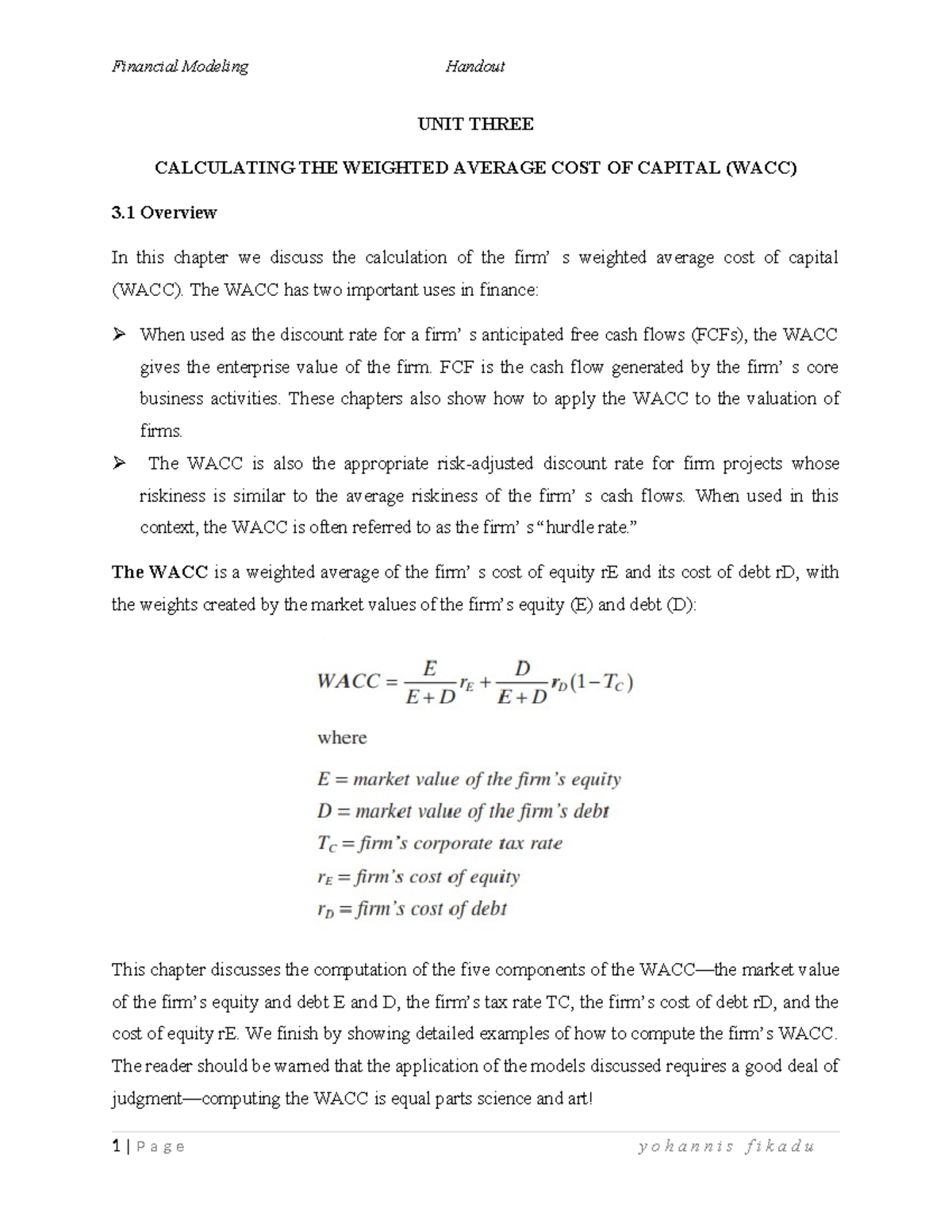 Unit 3: Financial Modeling and Calculating WACC (AcFn3044) - Studocu