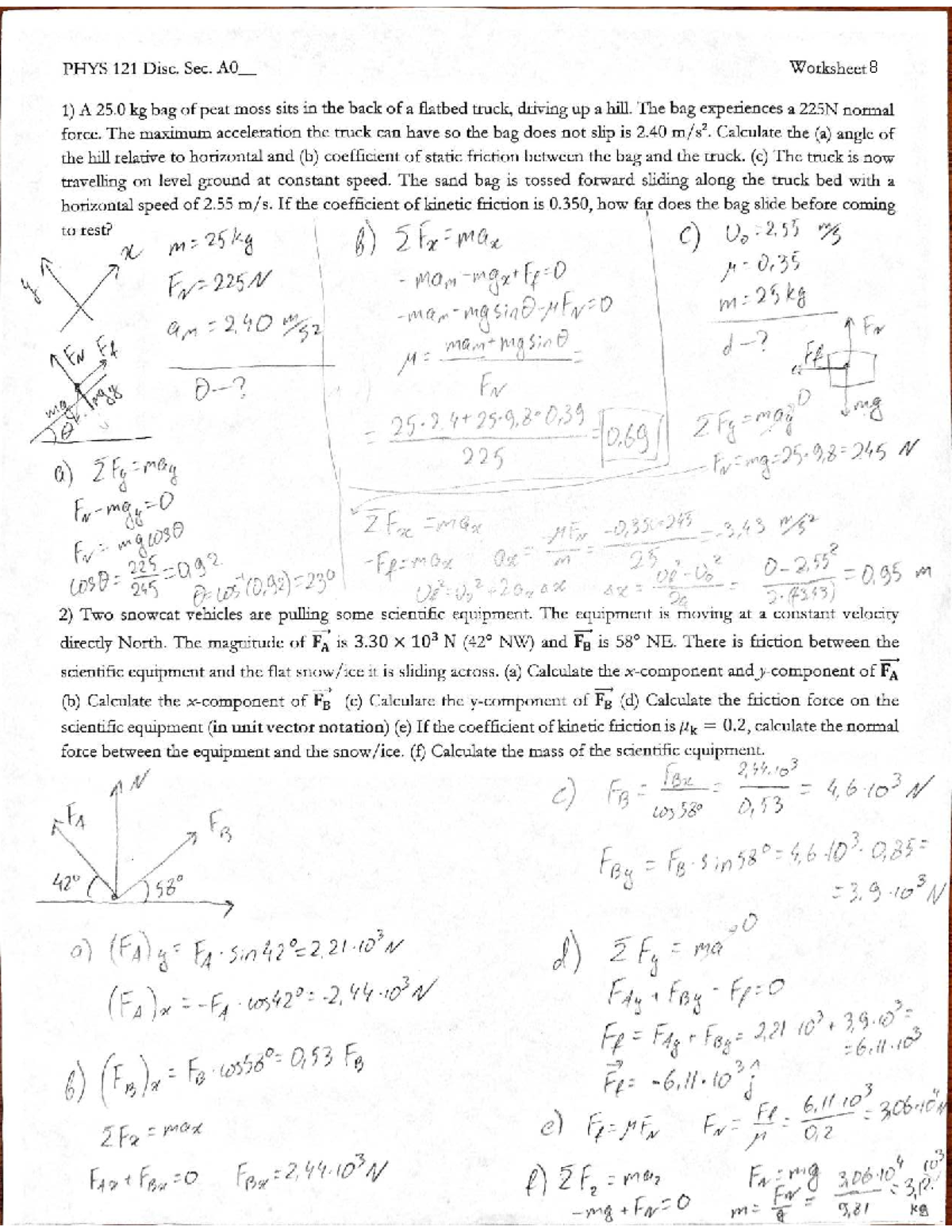 PHYS 121 Disc. Sec. A0 Worksheet 8 Solutions - Practice Questions - Studocu