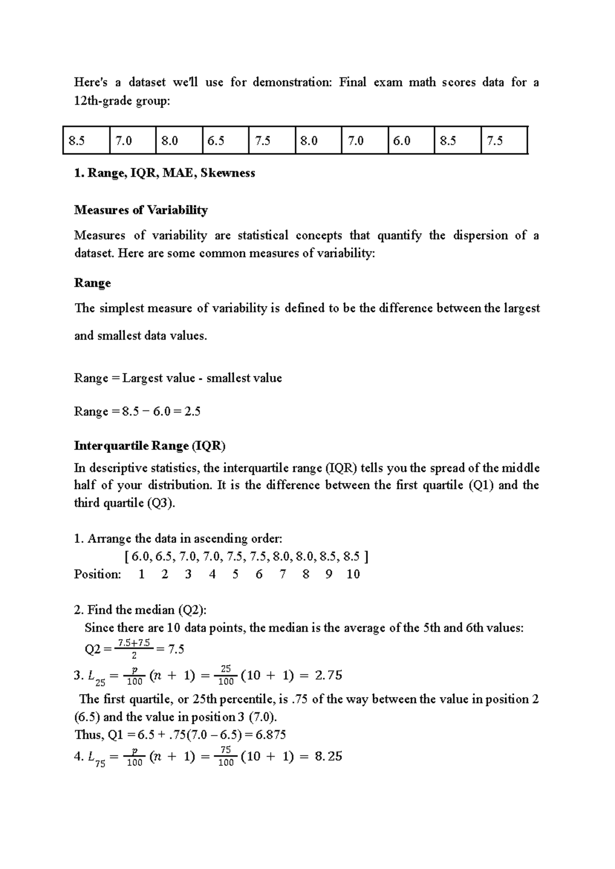 Statistics data - Here's a dataset we'll use for demonstration: Final ...