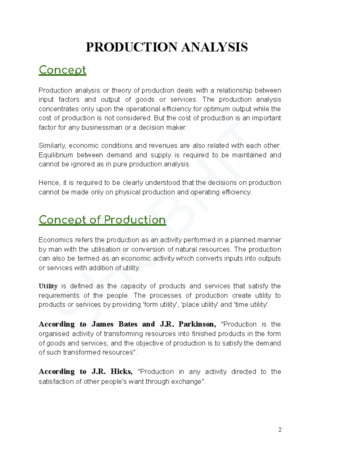 Production Analysis: Understanding Input-Output Relationships in ...