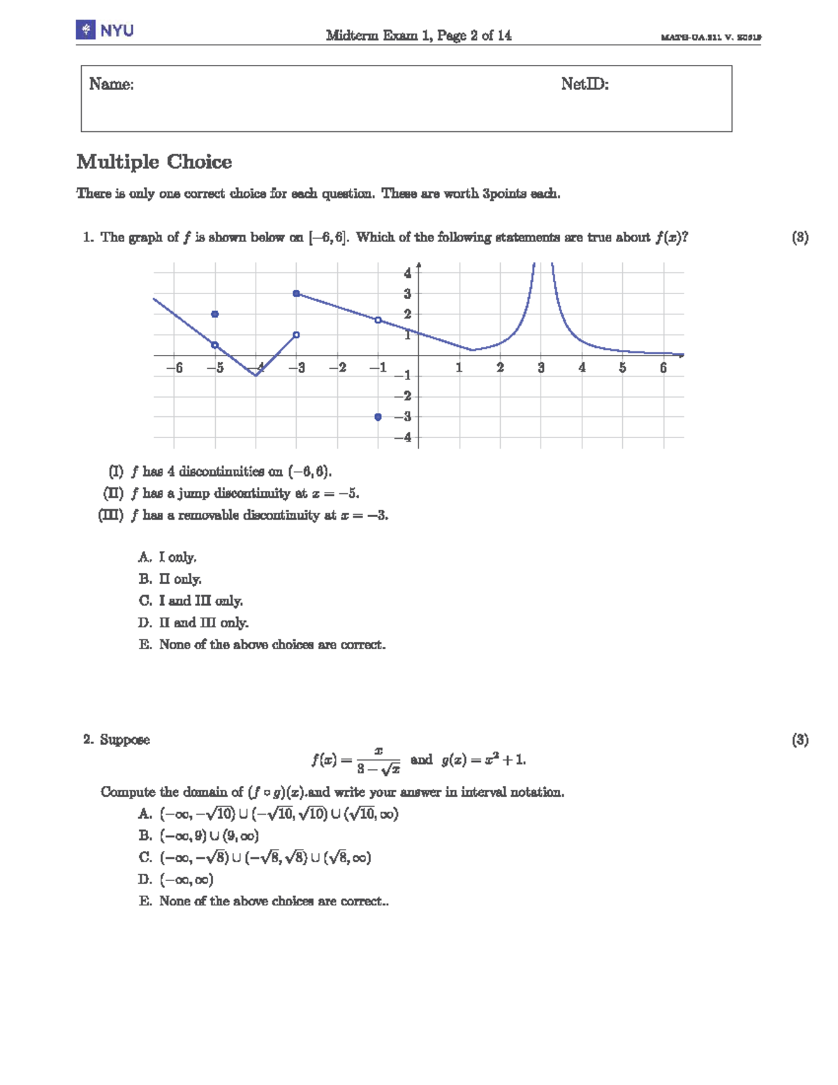 NYU Midterm Exam 1 Practice Questions and Solutions - Studocu