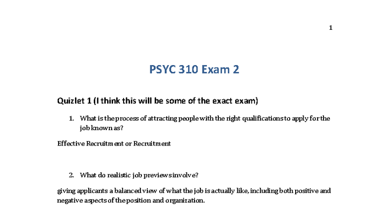 PSYC 310 Exam 2 Study Guide: Key Concepts & Crossword Puzzle - Studocu
